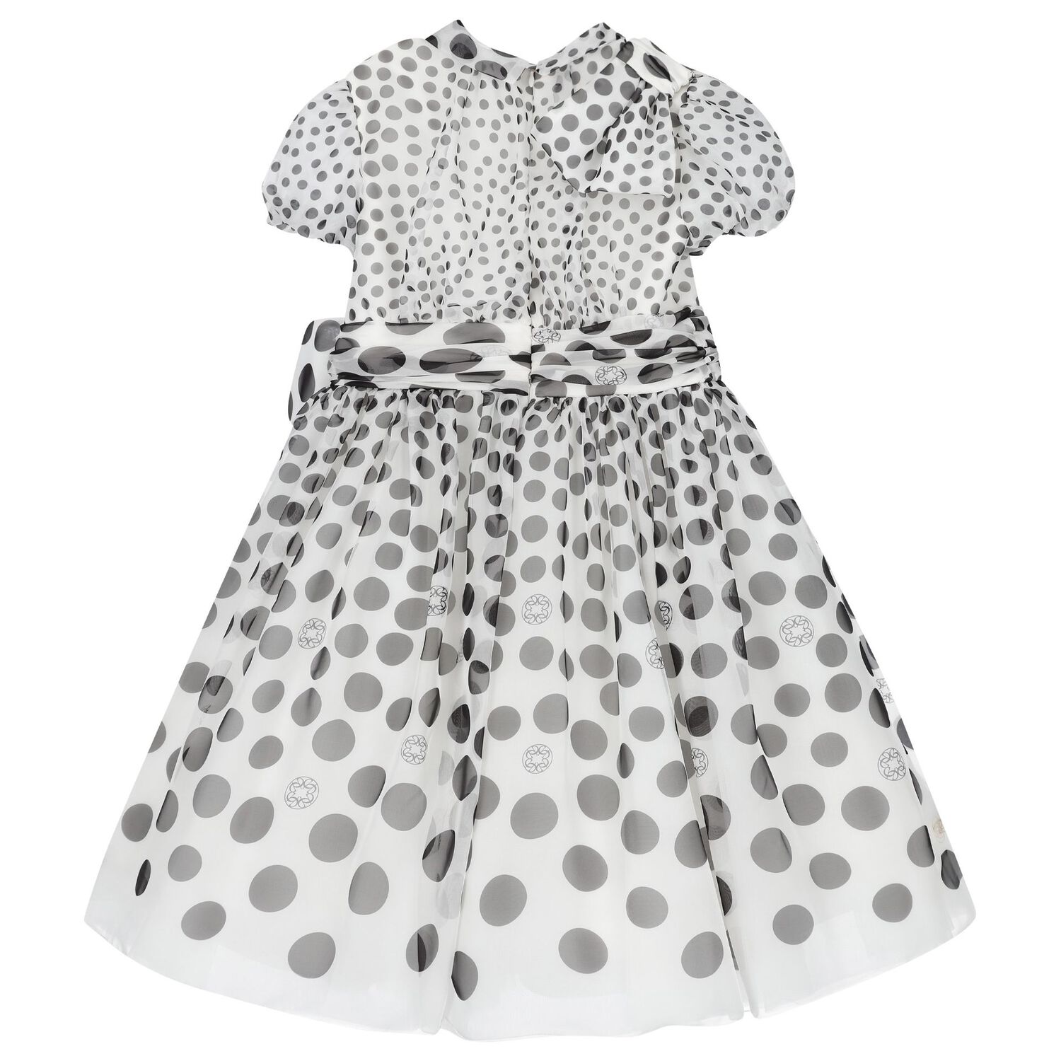 Girls White & Black Polka Dot Dress, 1, hi-res